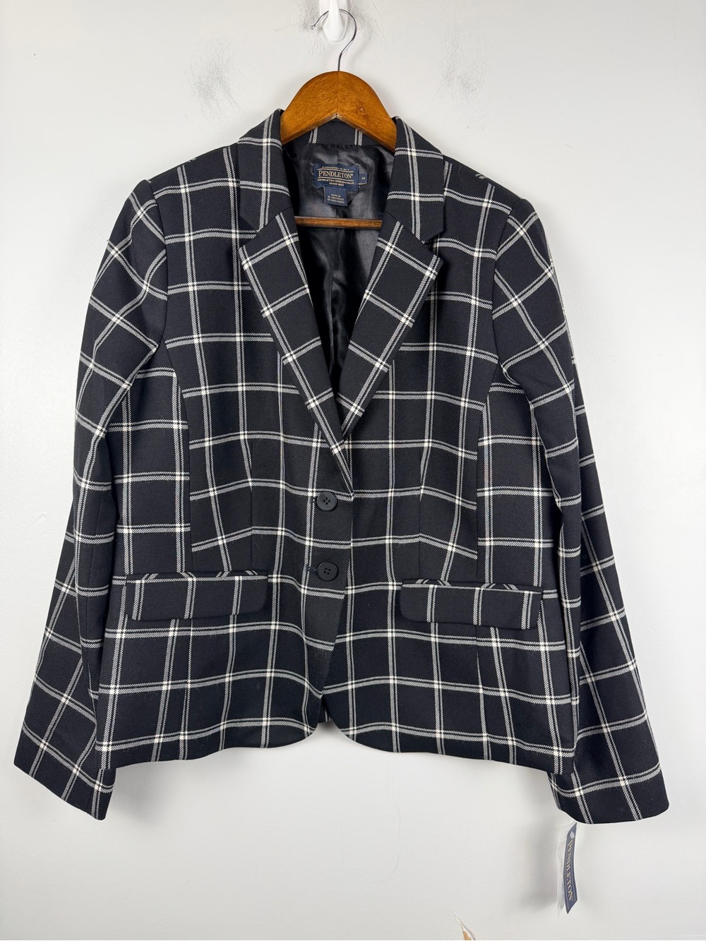 New Pendleton 100% virgin wool window plaid blazer size 14